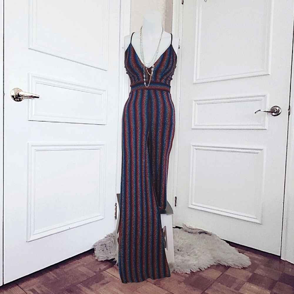 Striped Multicolor Retro 70s Inspired Jumpsuit - Picture 4 of 16